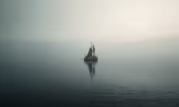 a boat in the water near some mountains