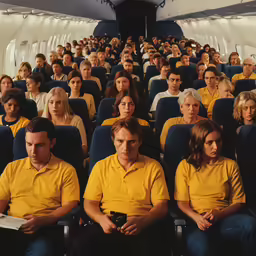 some people are sitting on a large plane