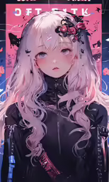 anime character, the girl in black is wearing a cat ear