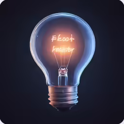 an illuminated lightbulb with words written on it