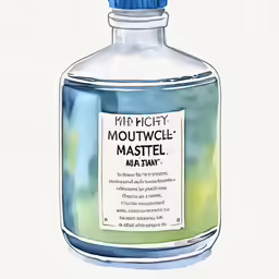 a watercolor painting of a bottle with white label on it