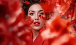 beautiful woman wearing red lipstick in artistic image