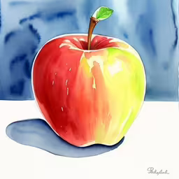 a red apple with a green leaf sitting on top of a counter,an apple sitting next to the glass wall