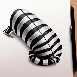 a drawing with black and white stripes on it