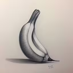 a drawing of a banana sitting on a desk,a drawing of two bananas laying on each other,an unusual pencil drawing of two bananas sitting side by side,the painting has three bananas on it,this is a drawing of three bananas, and one is still attached to the planter