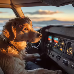 a puppy is sitting in the cockpit of a plane