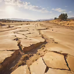 a crack in the desert where a car has been parked
