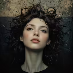 a woman is looking up and a portrait of a girl