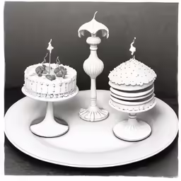 three fancy cakes sitting on a table