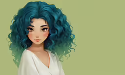 a digitalized photo of a girl with blue hair
