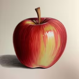 the apple has been drawn on a sheet of paper,a painting of an apple on a white background