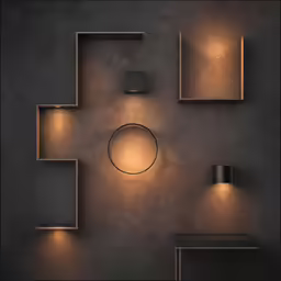 modern wall lamp and cabinet with rounded niches