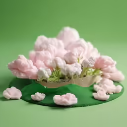 pink and white flowers that are in a hat