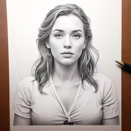 a pencil drawing of a young lady in grey
