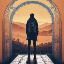 a man in the middle of an entrance,a man stands at the end of an arch