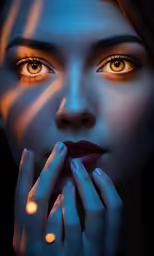 a woman wearing bright lights with her eyes wide open