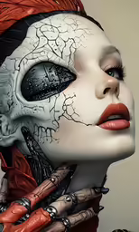 a woman with a skull make - up and metal accessories on her face