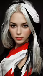a young woman with long white hair and white wig