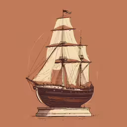 a stylized image of a sailing vessel,an old style ship sailing in the water
