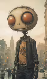 an old picture of a man with a strange head and eyes