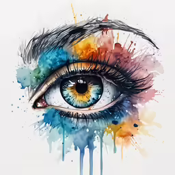 an eye painted with colorful paint and dripping water