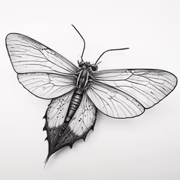 the black and white image of a butterfly on a white wall