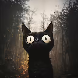 the black cat is staring intently at something