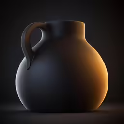 a black jug with a curved handle is shown in this photo