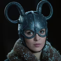 a woman wearing a mask with horns and ears