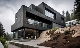 the concrete stairs lead up to the side of the house