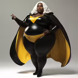 a fat black woman dressed in a bat costume