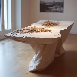 this is a white bench that looks like an actual artwork