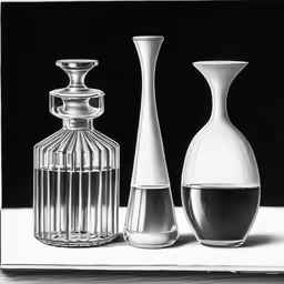 three empty glass containers sitting next to each other