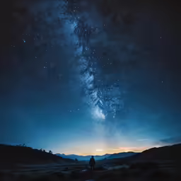 a man looking up at a star filled sky