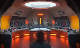 a scific environment with orange and yellow lights