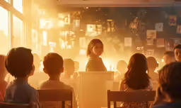 a bunch of people sitting around and a woman is speaking to them