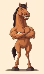 an image of a cartoon horse with hands crossed