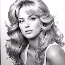 a blonde woman with a very long, wavy hair