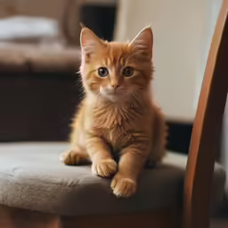 an orange kitten is sitting on a chair