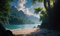 a photo is displayed of a beach on a sunny day