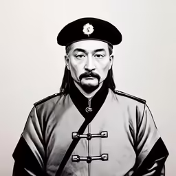 an illustration shows an oriental man in uniform