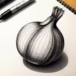 an onion penciled in black and white sitting on top of a drawing