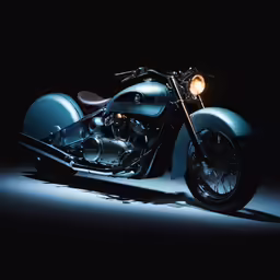 an artistic motorcycle lit up in the dark
