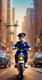 a cop on a motor bike going down the road,a cop on a motorcycle driving down a busy city street