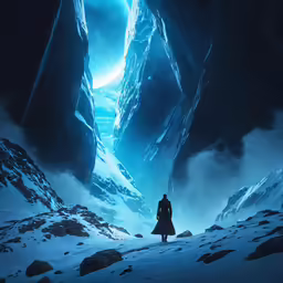 a man standing in front of an icy landscape