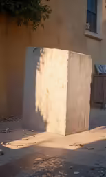 a big block is standing on the sidewalk outside