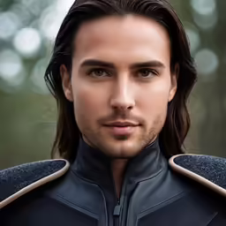 the man is wearing a leather jacket and posing