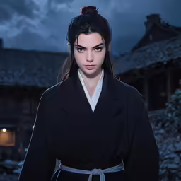 a girl wearing a kimono and an eye makeup