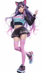 a girl is posing with long hair and cat ears