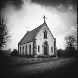 an old church is shown in black and white